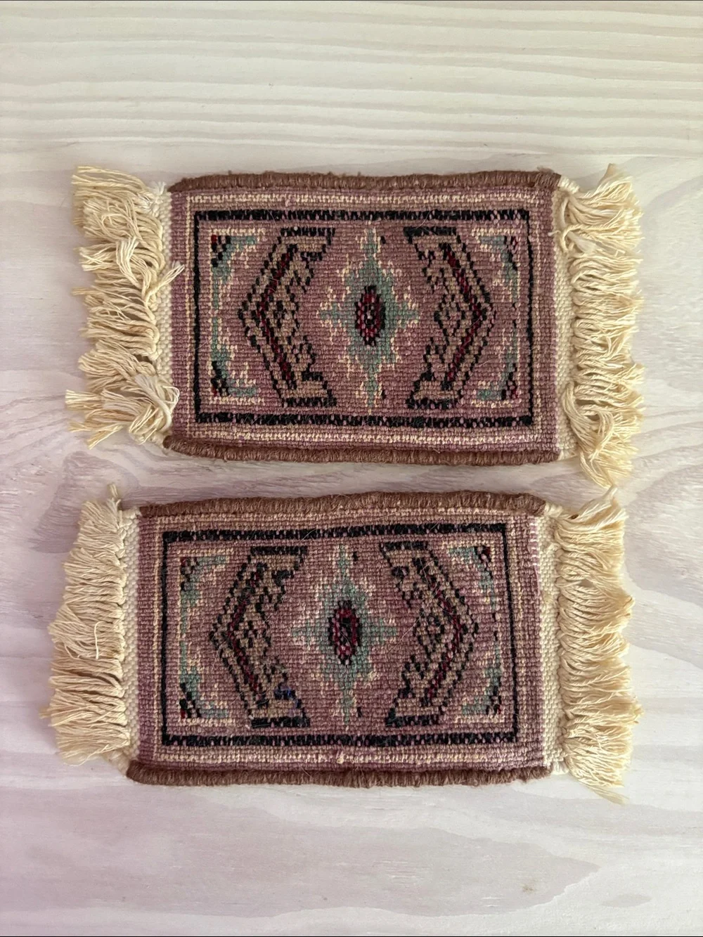 Vintage Pair of 1:12 Dollhouse Miniature Hand Woven Rugs (Set #1)